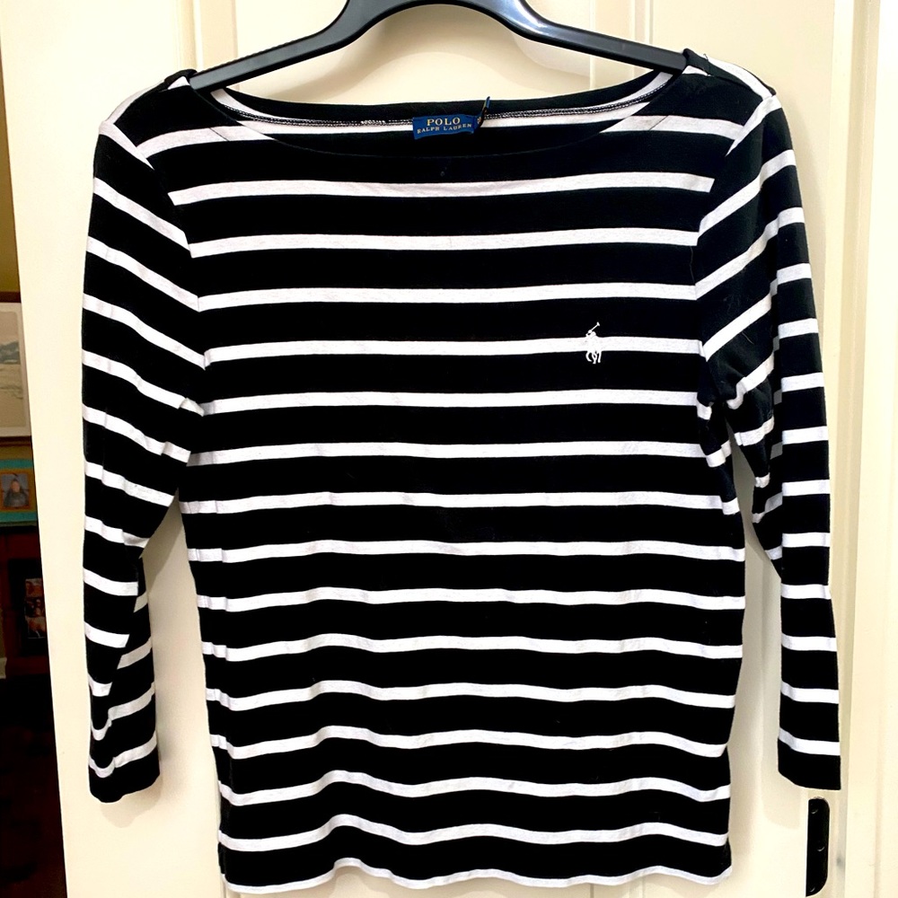 3/4 Slv. Blk/Wht stripe Ralph Lauren tee